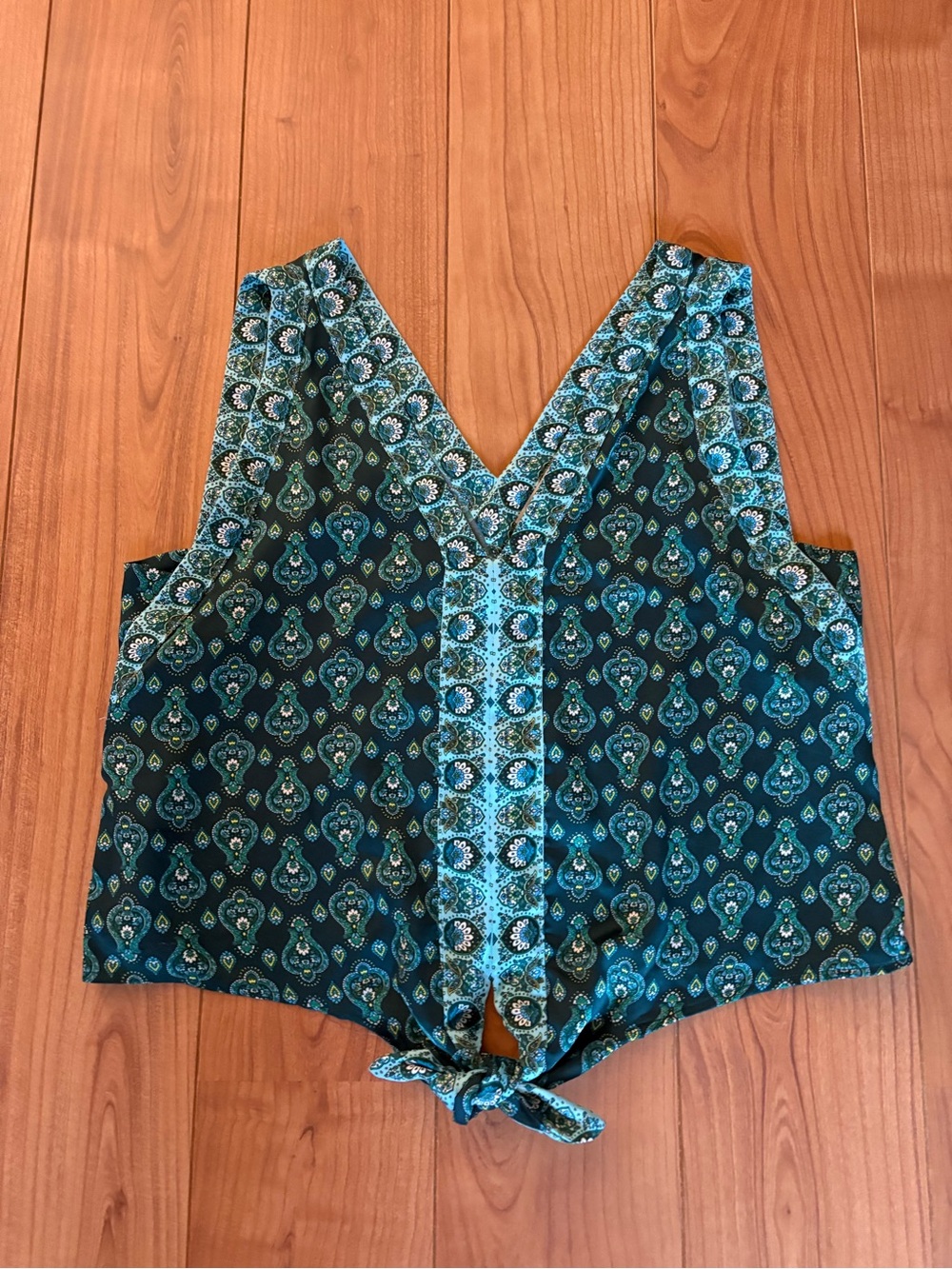LOFT Teal and Aqua V-Neck Tie-Front Camisole.